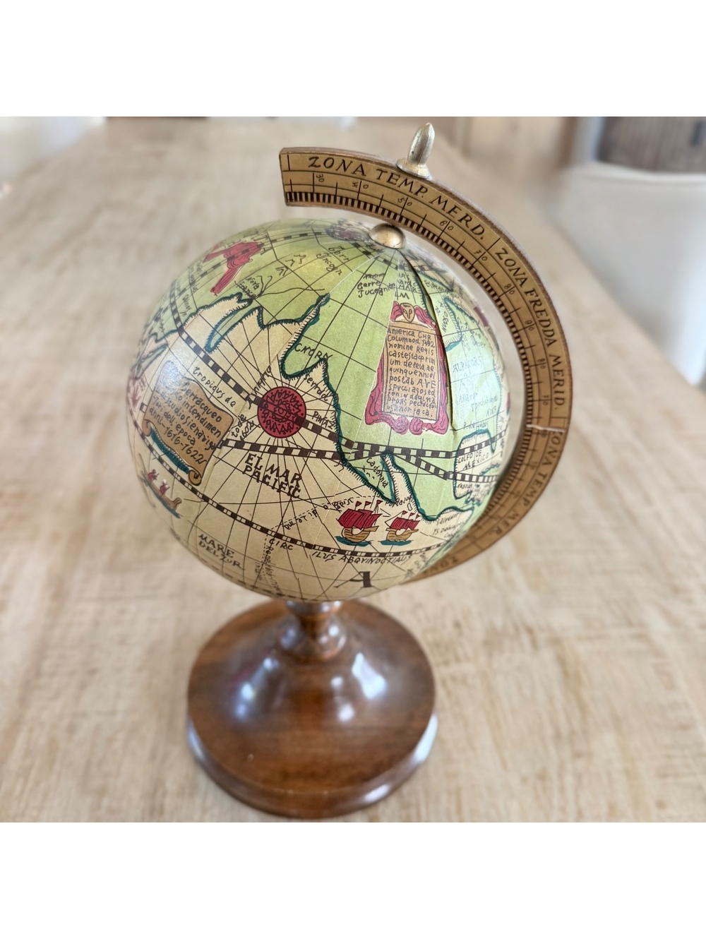 Vintage Tilso Japan Old World Globe Wooden Base 12.5” Decorative Desk Globe